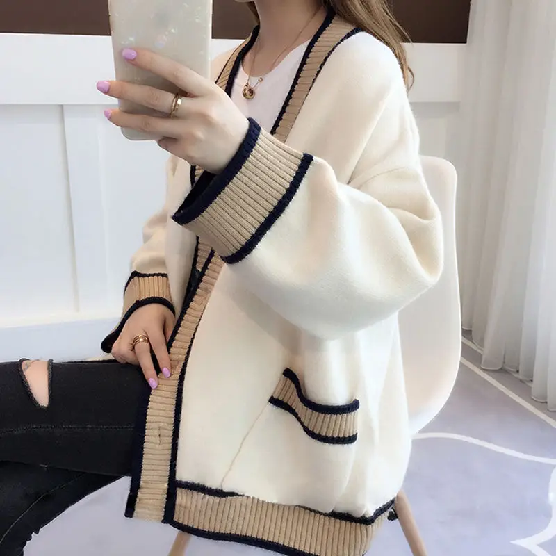 

Lazy sweater women's 2019 new loose Korean style student versatile thin pocket T-shirt cardigan coat
