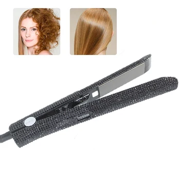 

EU Plug LCD Display Hair Flat Iron Straightener 470F Titanium Floating Plate Black Crystal Rhinestone MCH Fast Heating Iron