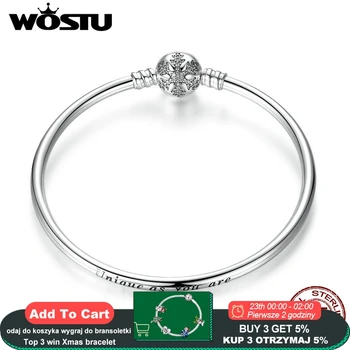 

WOSTU Authentic 925 Sterling Silver Engrave Snowflake Clasp Unique as you are Chain Bracelet & Bangle Fit DIY Jewelry XCHS915