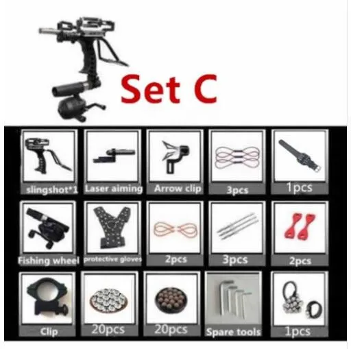 Мощный Рогатка набор рыболовная Рогатка профессиональная стрела Охота Рогатка катапульта Открытый Охота катапульта дротики - Цвет: Black Set C