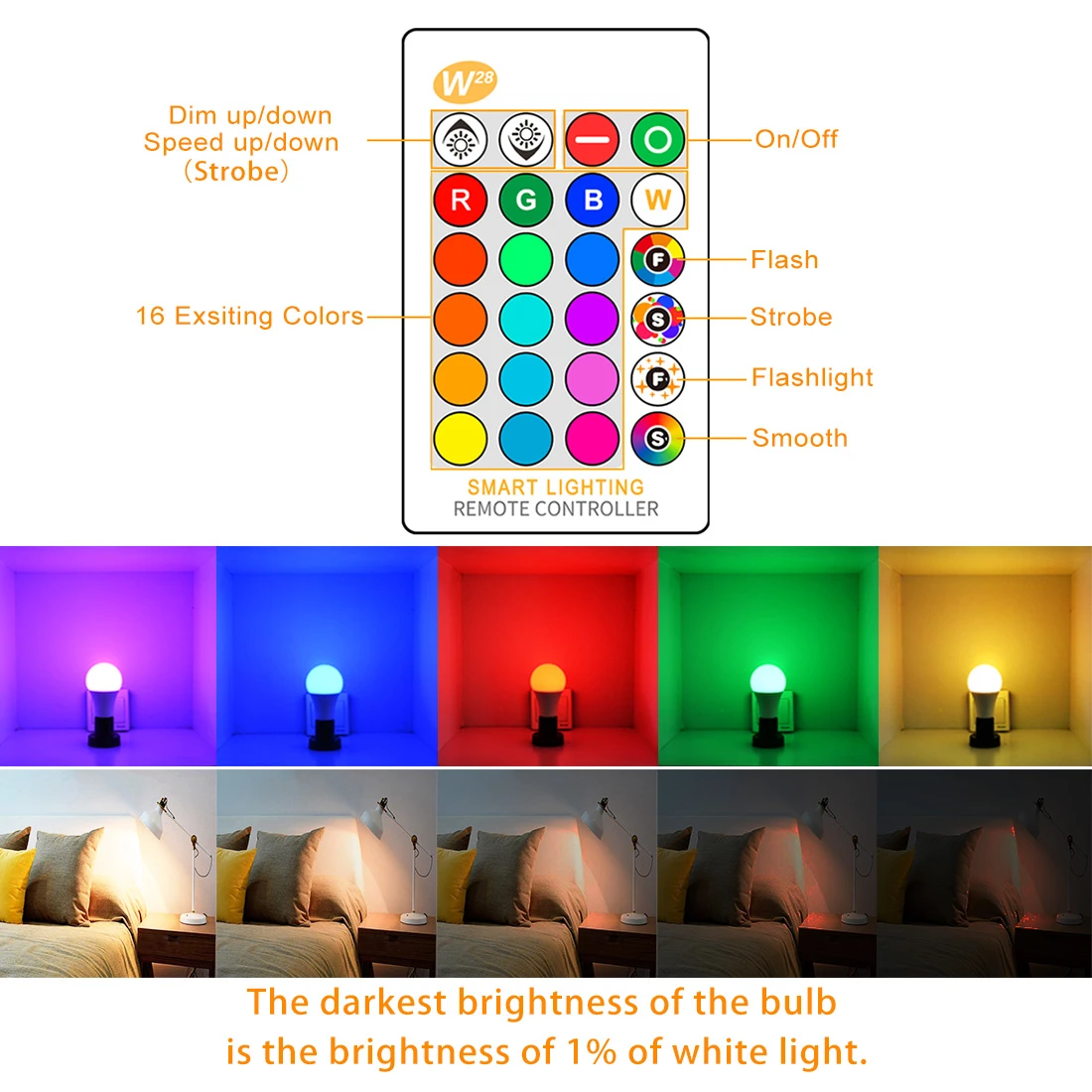 RGB LED B22 Bulb 16 Color Changeable 15W Magic Light With Remote Controller. 