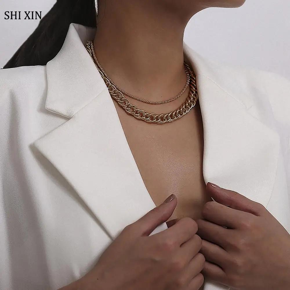 SHIXIN панк простая многослойная цепочка короткие Чокеры Женская мода золотого цвета в стиле хип-хоп массивное ожерелье Массивное колье для женщин подарок