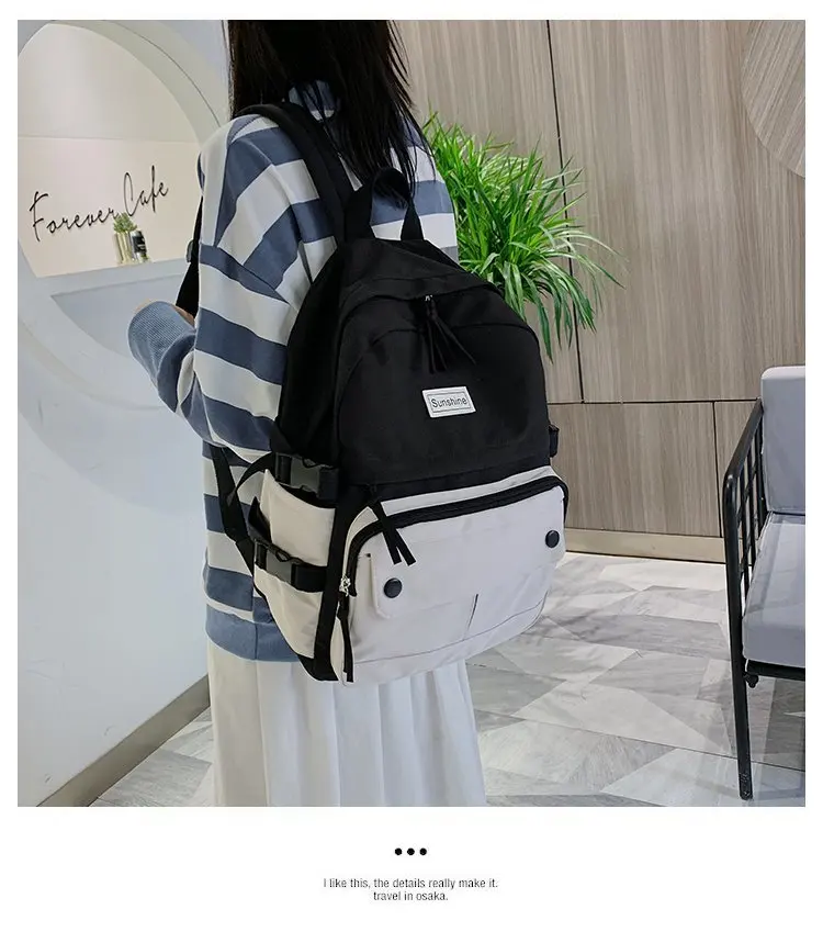 Stitching Contrast Women's Backpack Fashion Harajuku Cute Student Canvas School Bag Kawaii Girl Casual Travel Backpack Female