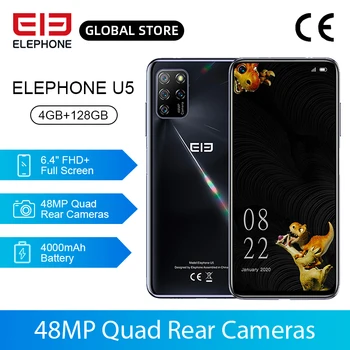 Перейти на Алиэкспресс и купить Новый ELEPHONE U5 4GB 128GB смартфон 48MP Quad камеры заднего 6,4 дюймов FHD + безрамочный экран с Экран Helio P60 Octa Core 4000 мАч Android 10,0 NFC