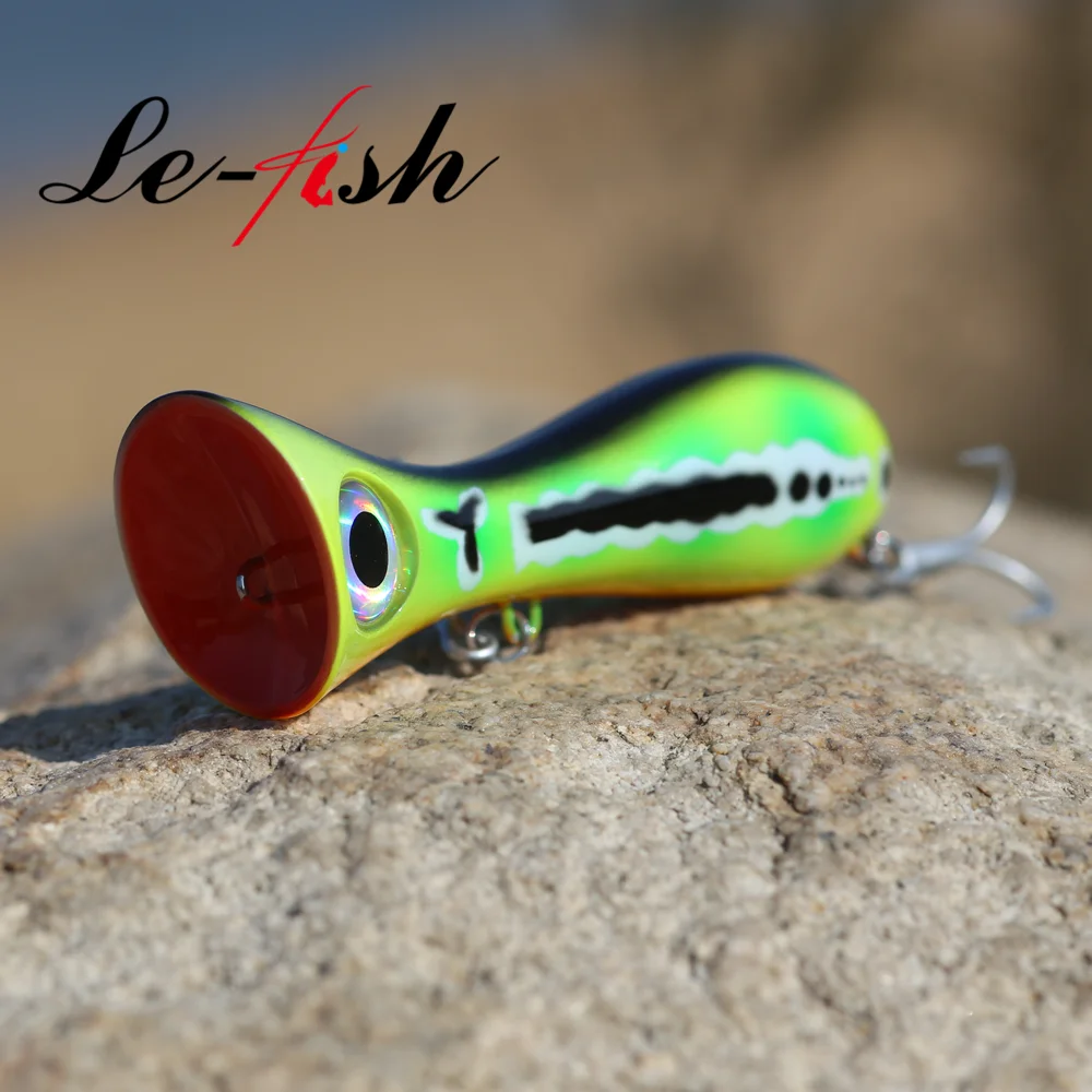 Le fish, большая игровая приманка, 97 мм, 33 г, новинка, Поппер, рыболовные приманки, верхняя водная жесткая приманка, 3D глаза, большой рот, Поппер, приманка с крюком VMC 9626