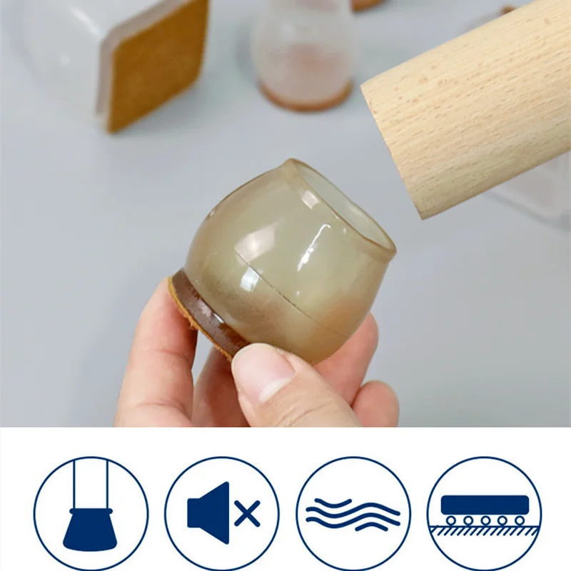 Set of 16 Non-Slip Silicone Chair Leg Caps with Felt Pads - Floor Protector and Furniture Cover
