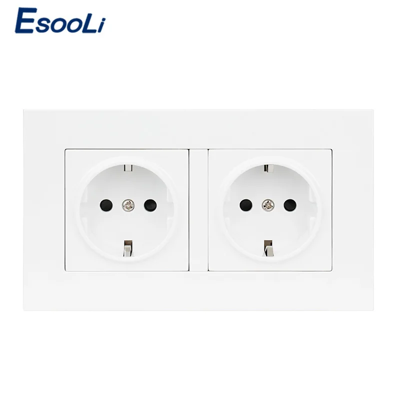 White Esooli Высококачественная Золотая пластиковая настенная мощность двойная розетка заземленная, 16А стандарт ЕС Электрический двойной выход 146 мм* 86 мм - Тип: White