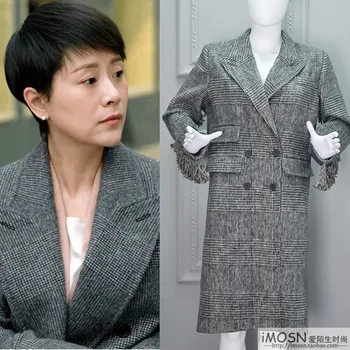 

Plaid Tassels Woolen Coat Parkas New Long Sleeve Women Fashion Tide Autumn Winter 2019