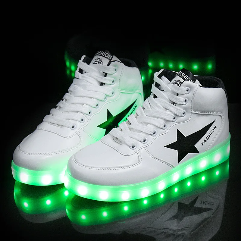 Large Size Children Casual Shoes With Lights USB Charge Luminous Sneakers for Kids Boys Glowing Led Shoes Girls Lighted Shoes - Цвет: 815-Black