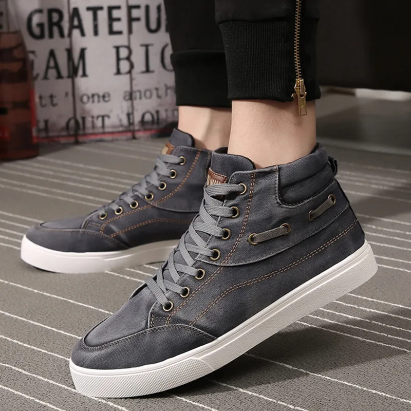 

Men Canvas Shoes Breathable Denim fabric Solid Color Men Vulcanized Shoes Lace-up Flat Casual Shoes Men Sneakers Tenis Masculino