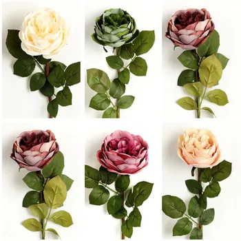 

11Pcs Fake Single Stem Palace Rose 18.9" Length Simulation Retro Oil Painting Roses for Wedding Home Decorative Artificial Flowe