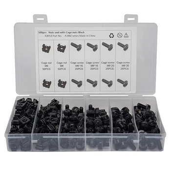 

M6 (12mm) Nuts and Screw 50Pc Screw with Cage Nuts Black for Server Rack Cabinet
