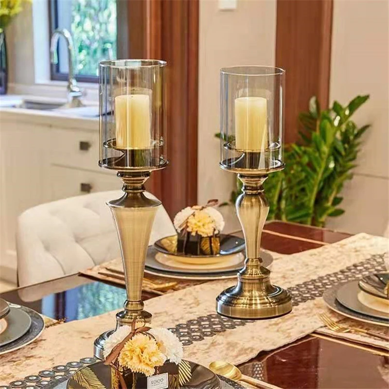 38/44 см Ретро металлический Candlestict Таблица Центральным события свадебного дорожного движения подсвечников романтический ужин вечерние Рождественский Декор