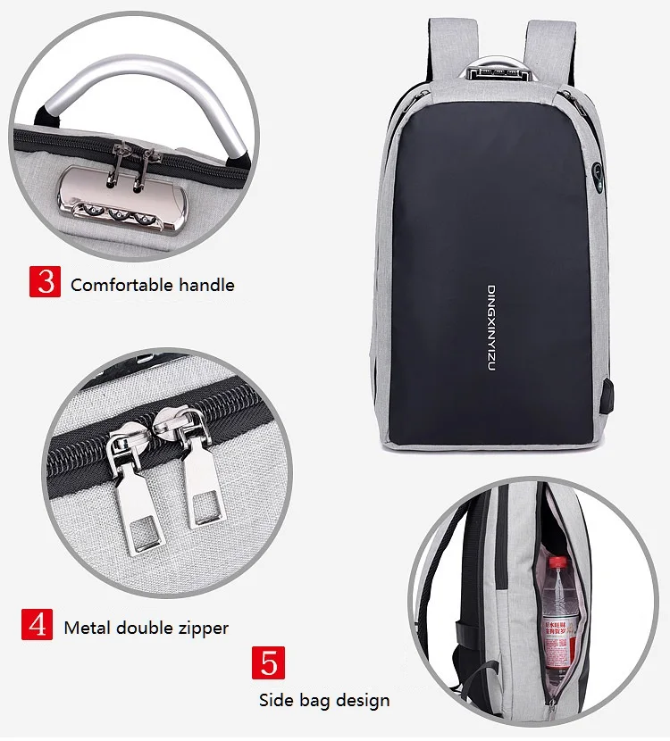TSA Противоугонный мужской рюкзак Водонепроницаемый USB зарядка дорожные сумки через плечо рюкзак для ноутбука большие многофункциональные школьные сумки Mochila