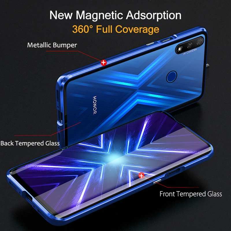 Magnetic Cases For Huawei Honor 20 Pro 8X Max 10 Lite 9X Plus 10i 20i Metal Frame Double Sided Tempered Glass Protective Cover | Мобильные