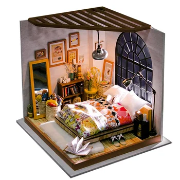 

1pc Handmade Assembly Diy House Wooden Miniature Bedroom Model for DIY Craft Toy Birthday Gift (As Shown)