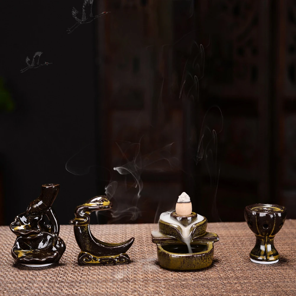

Waterfall Incense Burner Backflow Ceramic Incense Holder Incense Fountain Backflow Incense Cones for Home Decor Office S