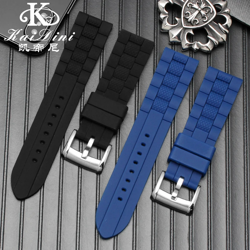 Silicone Waterproof Watchband - Black & Blue Angel Design, 20/23mm Strap