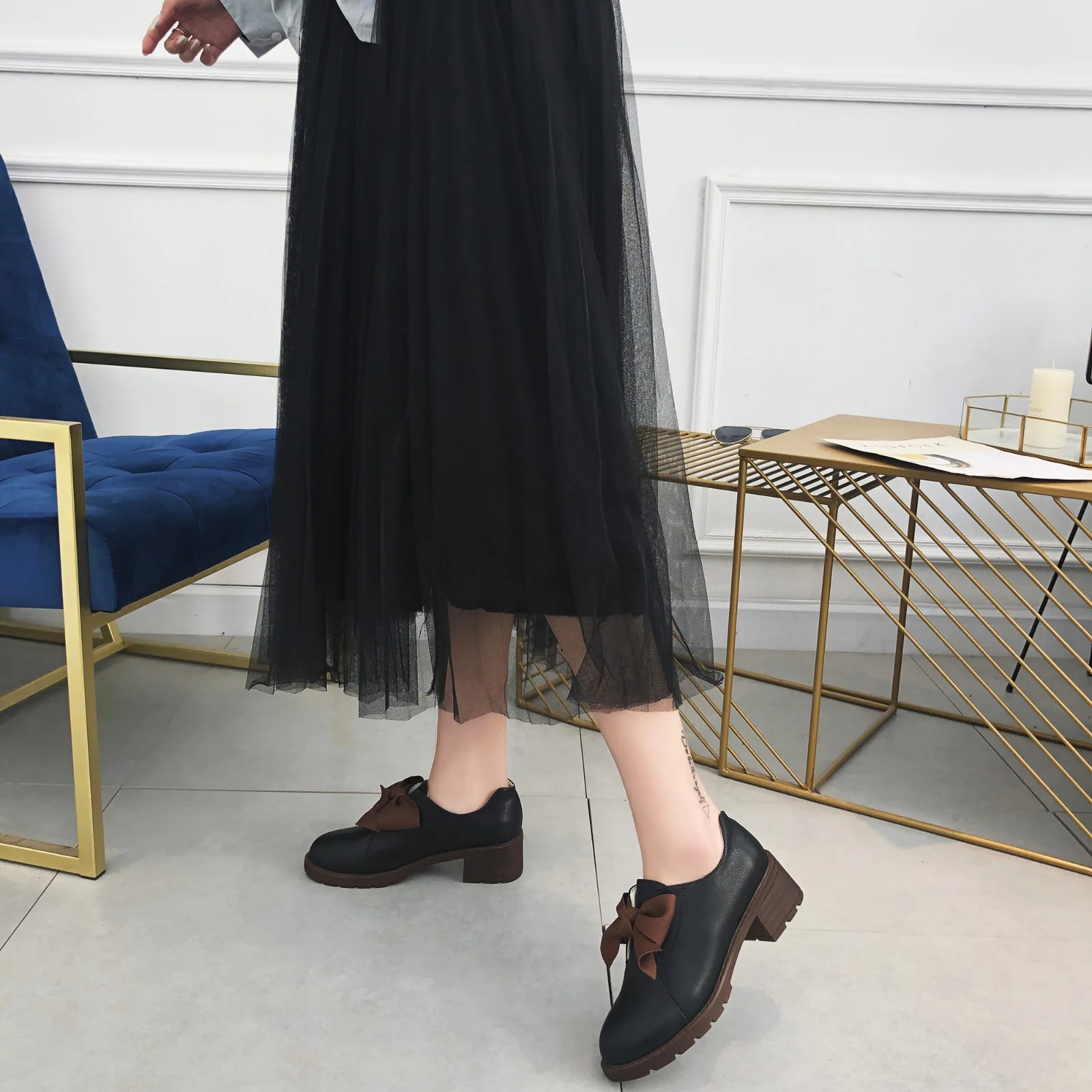 

2019 New Style Lun College Style INS Small Leather Shoes Women's Flat Heel Retro Bow MORI Series Slip-on Shoes Women's