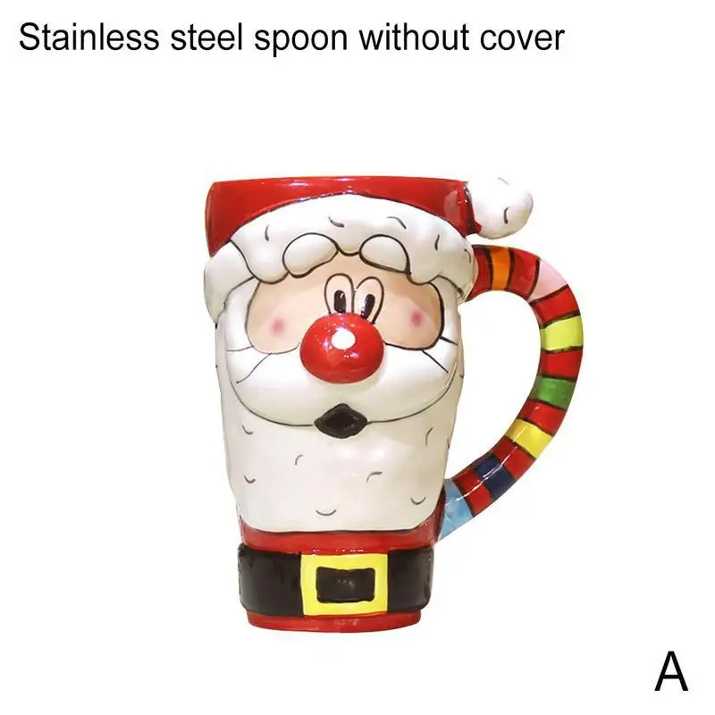 1pc 600ml Cartoon Santa Claus Elk Ceramic Mug with Stainless Steel Spoon Hand Painted Ceramic Breakfast Cup Christmas Gift - Цвет: A