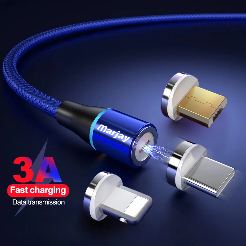 Магнитное зарядное устройство Marjay 3A 2 м кабель Micro Usb для iphone Тип C адаптер быстрой