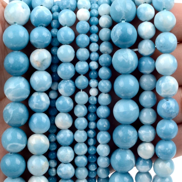 Natural Stone Beads 4-10mm Aquamarines Lava Opal Rose Quartzs Tiger Eye Moonstone Round Beads for Jewelry Making Diy Bracelet Blue Larimar