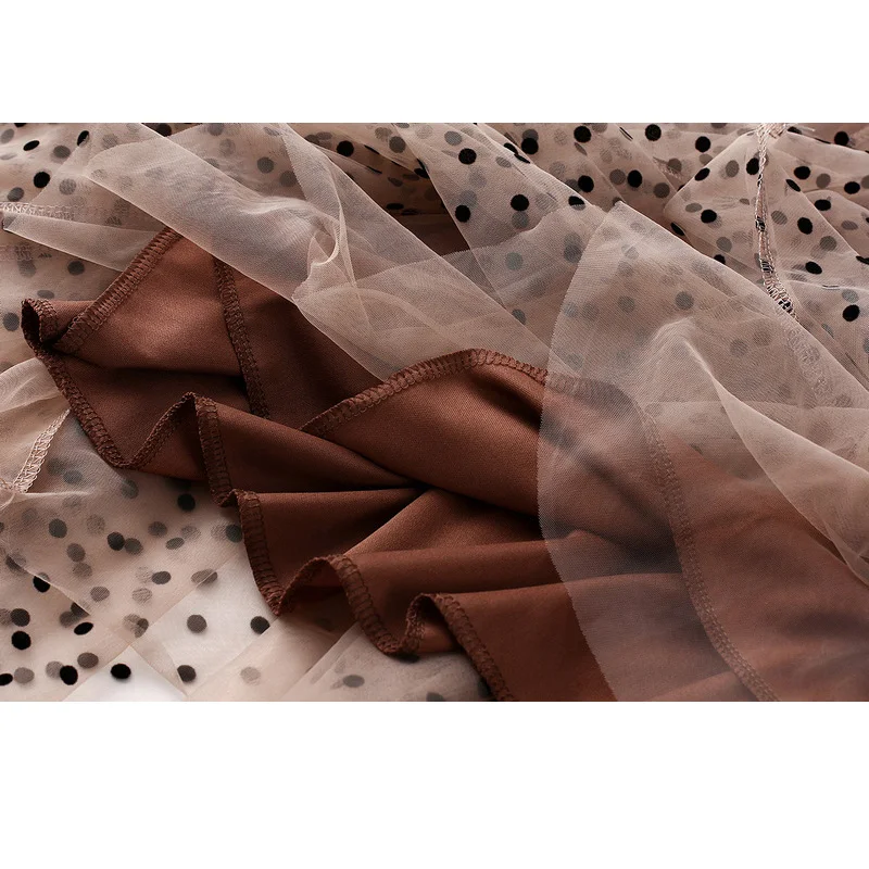 OHRYIYIE Autumn Winter Black Polka Dot Tulle Skirts Women 2023 New Casual Elastic High Waist A-line Skirt Female Mesh Mid Skirt