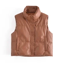 

Female Fashion Casual Coat Women Autumn Winter PU Faux Leather Parka Coats Solid Single Breasted Waistcoat With Pockets