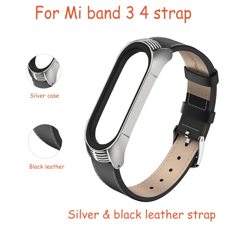 Mi jobs mi Band 4 ремешок из натуральной кожи для Xiaomi mi Band 3 браслет mi band 4 3 браслеты из нержавеющей стали металлический чехол с отверстиями