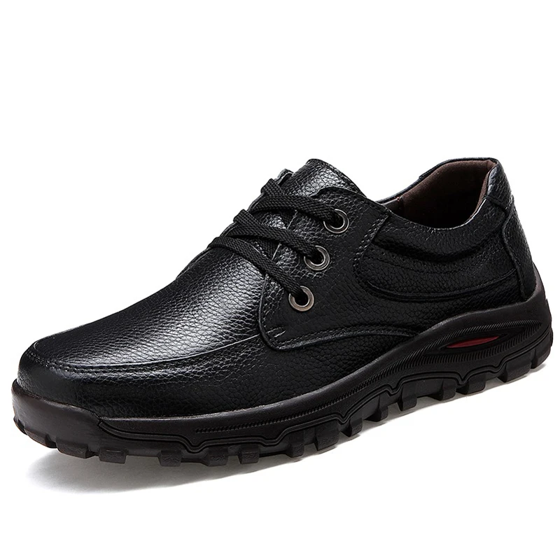 Мужская обувь ручной работы; обувь из натуральной кожи высокого качества; удобная мужская повседневная обувь на шнуровке в деловом стиле; плюш; размер 48 - Цвет: black