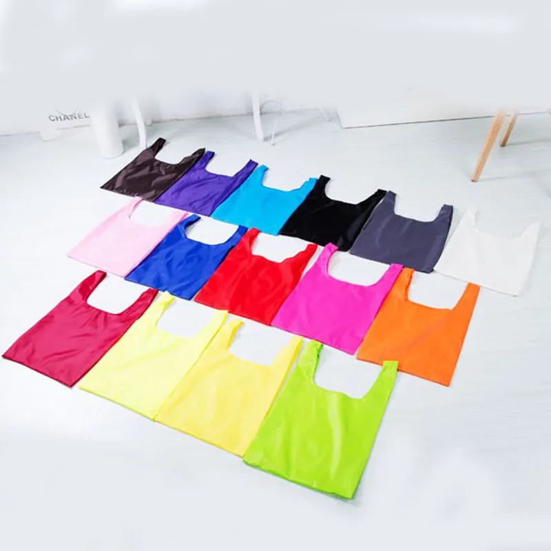 Eco Storage Polyester Folding Shopping Bags 35*57cm Large Resuable for Supermarket 12 Color shopping bag tote bags storage bags grocery bags