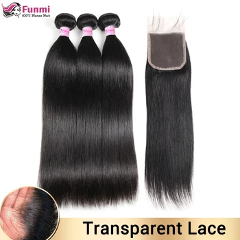 

Transparent Lace Closure with Bundles Malaysian Straight Hair Bundles with Closure Human Hair Bundles with Closure Non-Remy