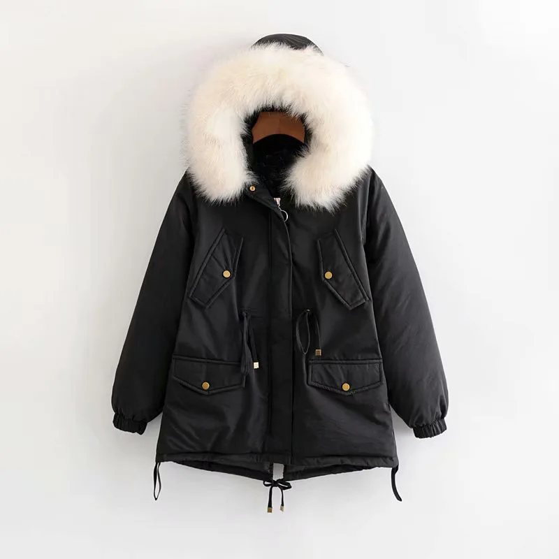 Женские зимние пальто Куртка парка с капюшоном Abrigos Mujer Invierno меховой воротник плюш толстый хлопок шнурок размера плюс