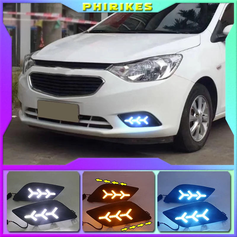 

2pcs For Chevrolet Sail 2014 2015 2016 2017 DRL White Turn Signal Light Yellow Blue Fog Lamp Car LED Daytime Running Light