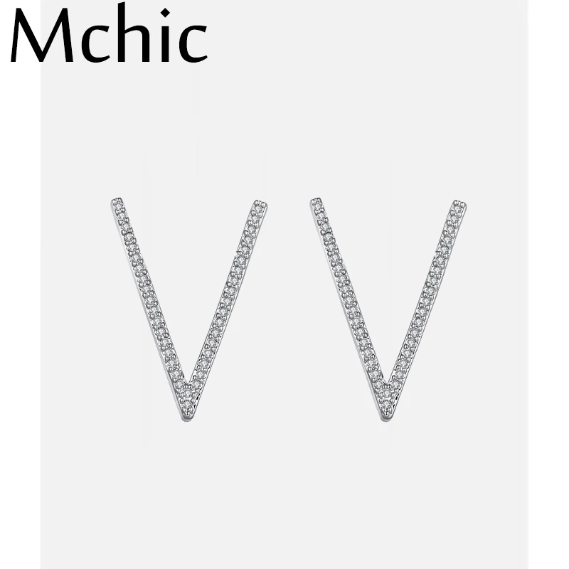 Женские серьги-гвоздики Mchic модные брендовые с цирконием и v-образным вырезом S925