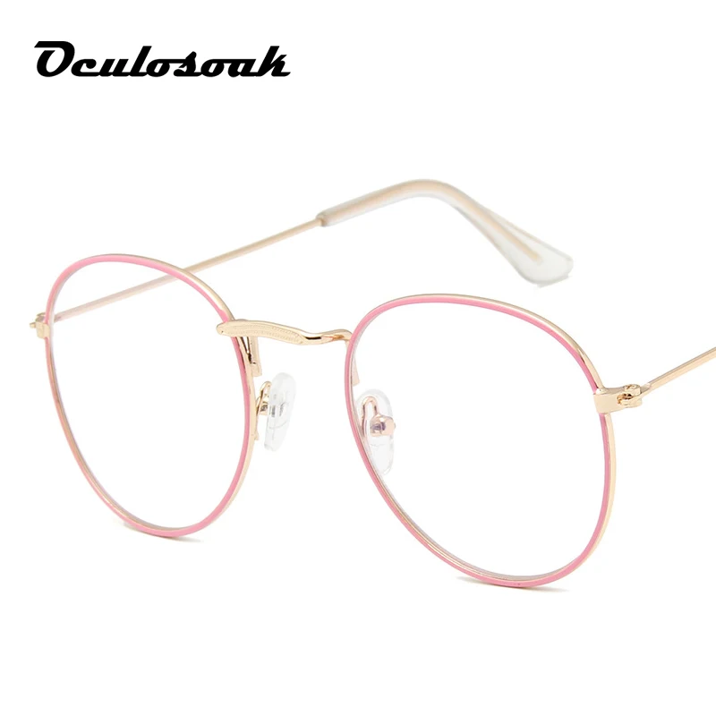 Oculosoak очки для чтения унисекс модные классические очки с золотой металлической оправой для женщин и мужчин классический винтажный стиль оптические - Цвет оправы: Gold pink