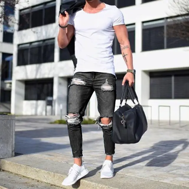Men Long Pencil Pants Skinny Ripped Jeans Slim Spring Hole Jeans Men Fashion Hip Hop Ankle Totem Denim Trousers Jeans Aliexpress