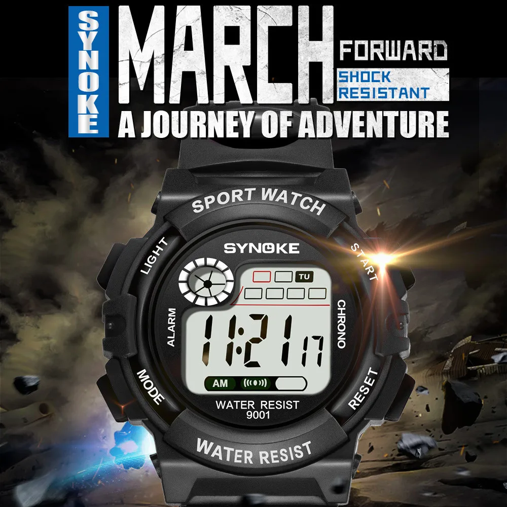 Student sports multifunctional waterproof colorful luminous electronic watch 30M waterproof watch LED digital double action T3 afbeelding
