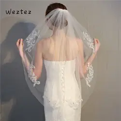 Свадебная вуаль с расческой Кружевная аппликация стразами свадебная женская элегантная Однослойная TS038