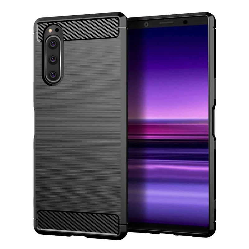 Для sony Xperia 5 Чехол XZ5 противоударный матовый карбоновый мягкий бампер чехол для sony Xperia 2 чехлы для телефонов Capa - Цвет: Черный