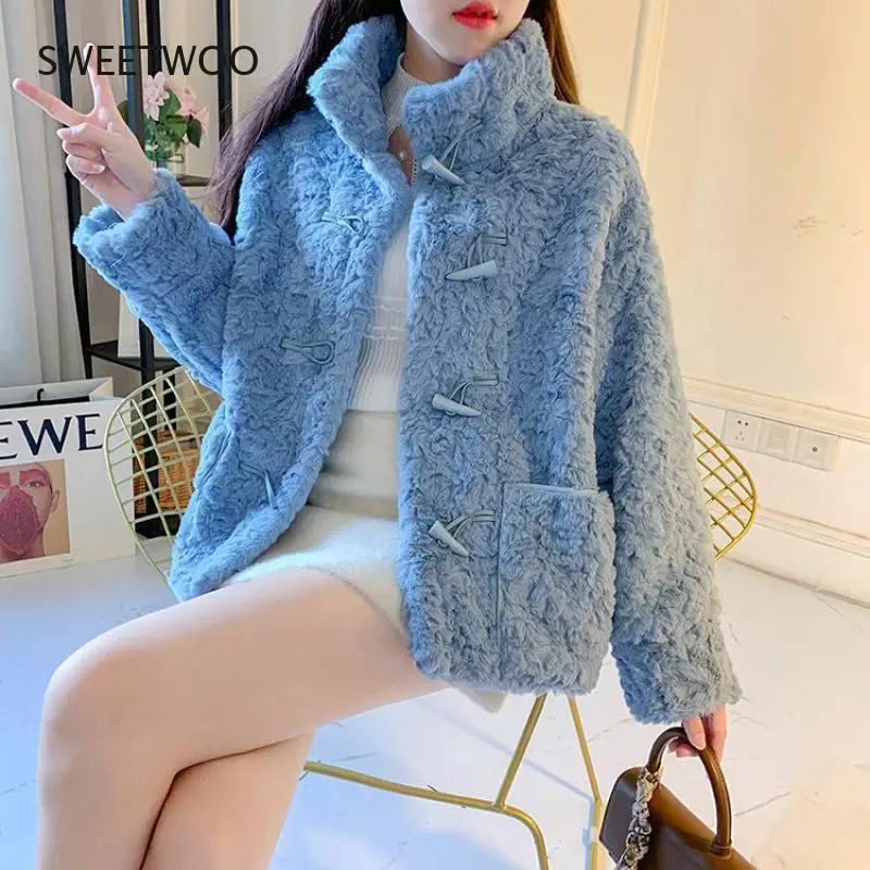 Women's Lamb Fur Coat Women Thickened Loose Western Style Stand Collar Tide Luxury Loose Lapel Coat Thick Warm Oversized Plush