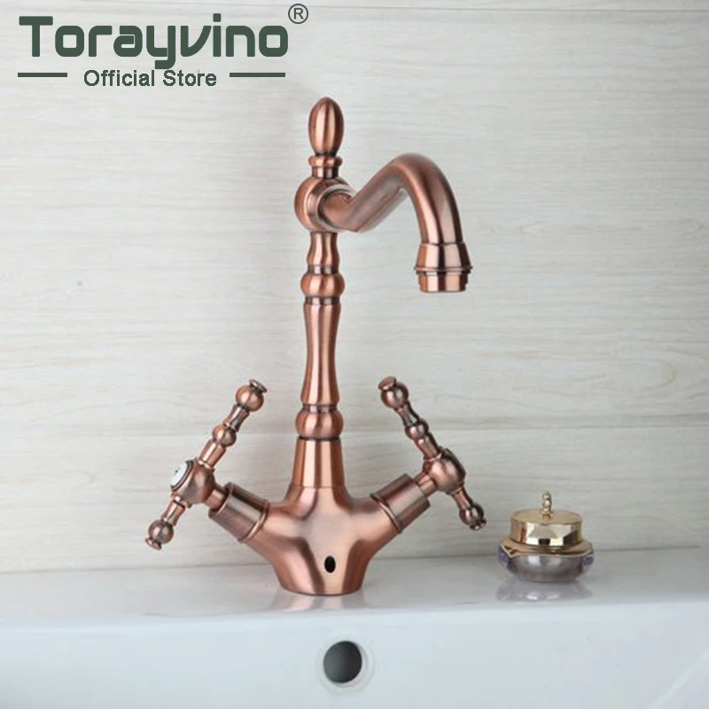 

Torayvino Bathroom Basin Faucet Brass Antique Copper Single Hole Deck Mount One Handle Faucet Cold & Hot Water Tap