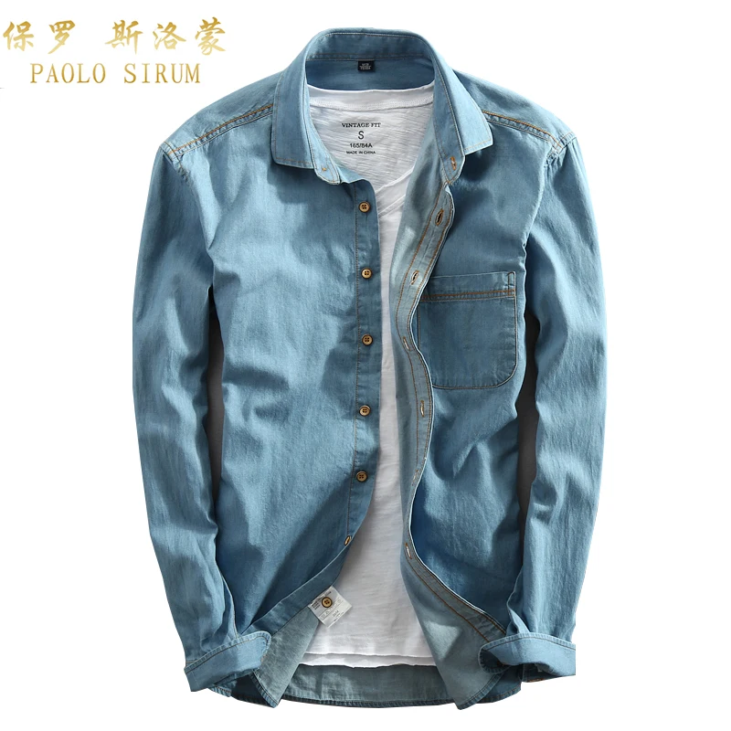 Casual Men Denim Shirt Long Sleeve Pure Cotton Slim Fit Jeans Blouse Man Dress Shirts Fashion Design Solid Color Casual Men Denim Shirt Long Sleeve Pure Cotton Slim Fit Jeans Blouse Man Dress Shirts Fashion Design Solid Color