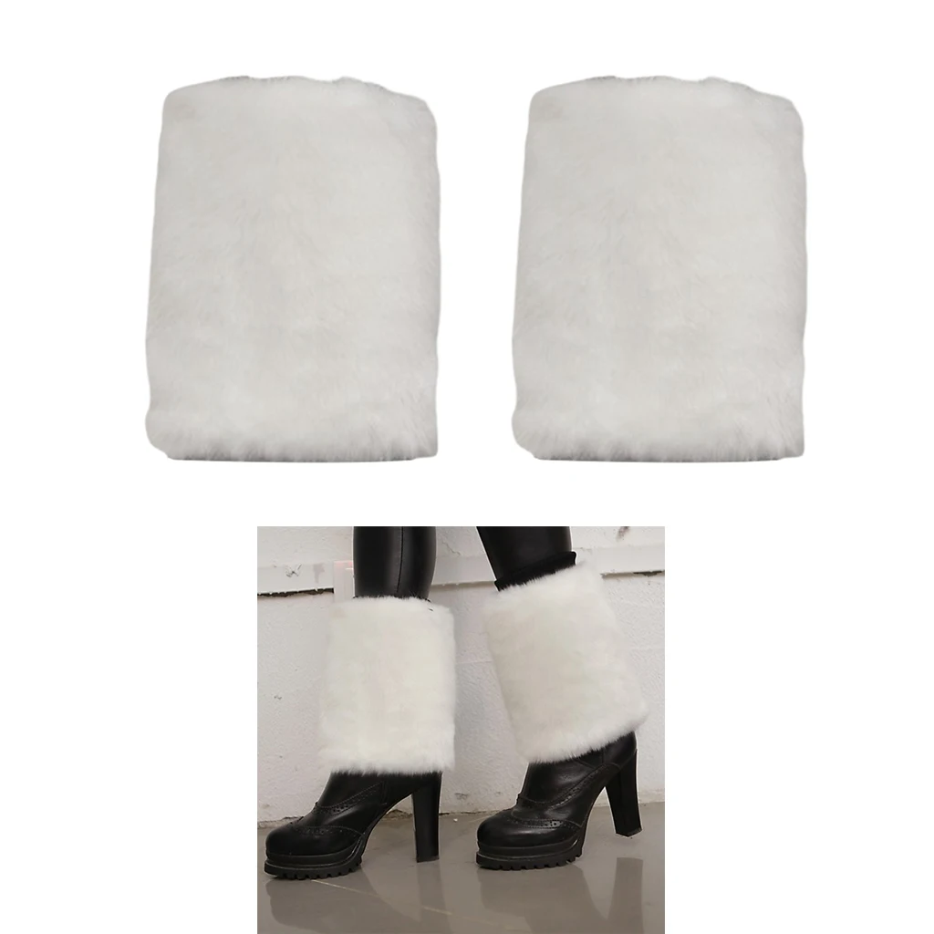 Ladies Solid Faux Fur Leg Warmer Winter Boots Shoes Cuff Sleeve Topper