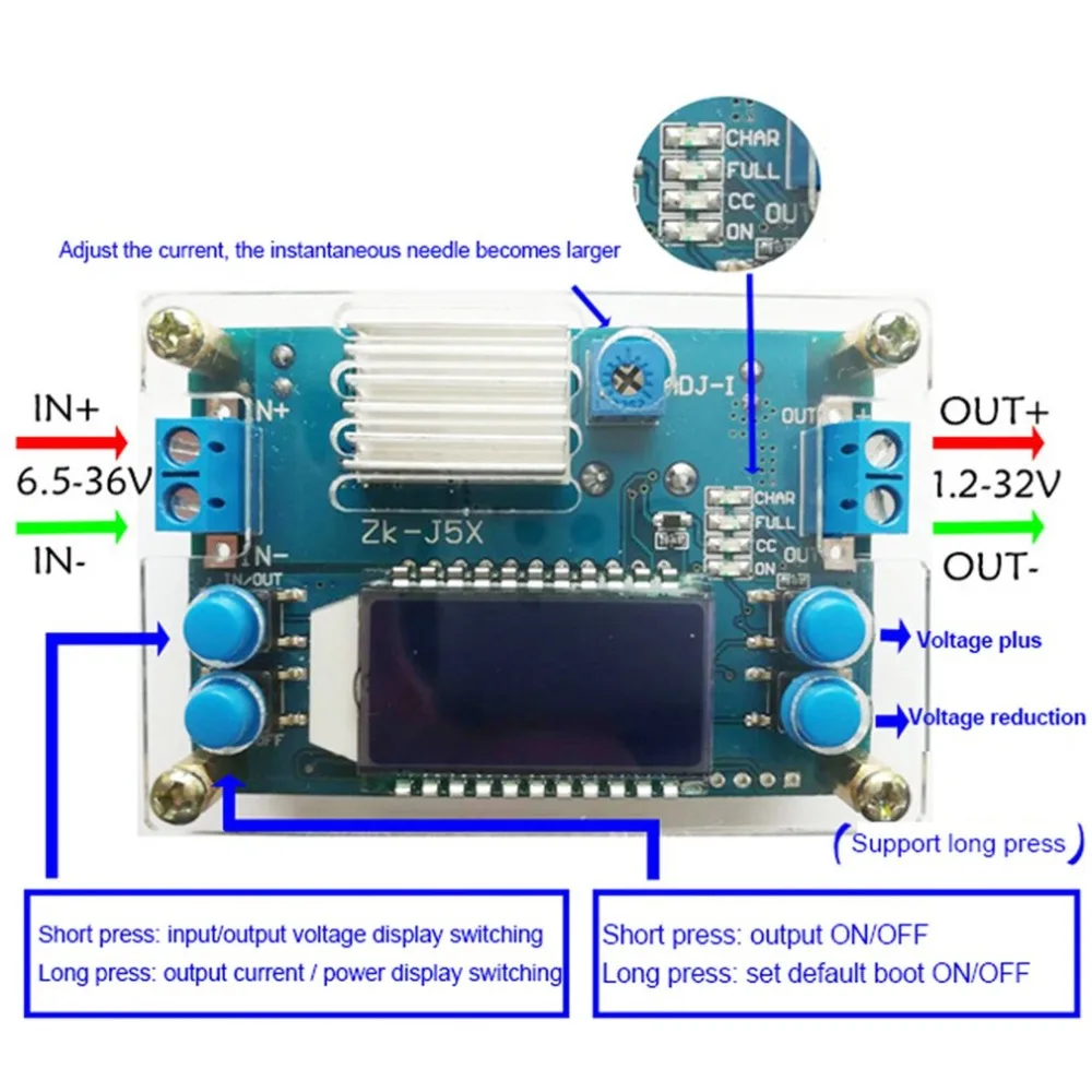 Adjustable 5А CNC понижающий модуль регулируемый постоянный ток напряжения с ЖК-дисплеем 6,5 В до 36 в конвертер с чехлом