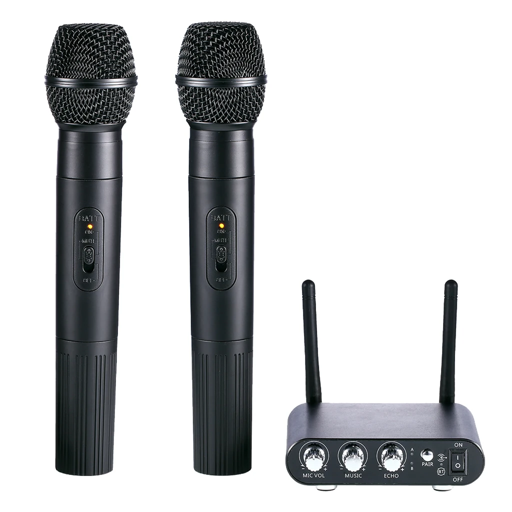 

1 Set Karaoke Wireless UHF Microphone 10 Channels with Receiver Box Black