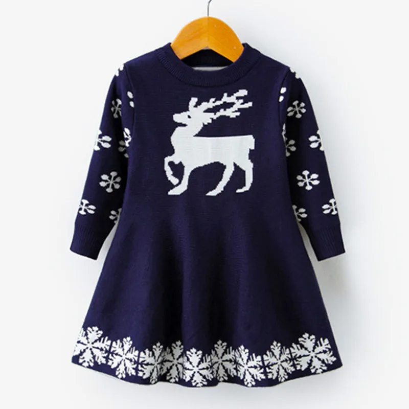 Зимнее трикотажное шифоновое платье для девочек детская одежда с длинными рукавами для рождественской вечеринки детские платья для девочек, одежда на год - Цвет: Style 2Blue