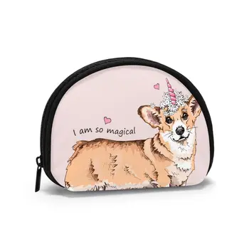 

Women WalletsZipper Small Wallet Short Credit Card Coin Purse FemaleWelsh Corgi Dog With Pink Unicorn Horn And Chamomile Flowers