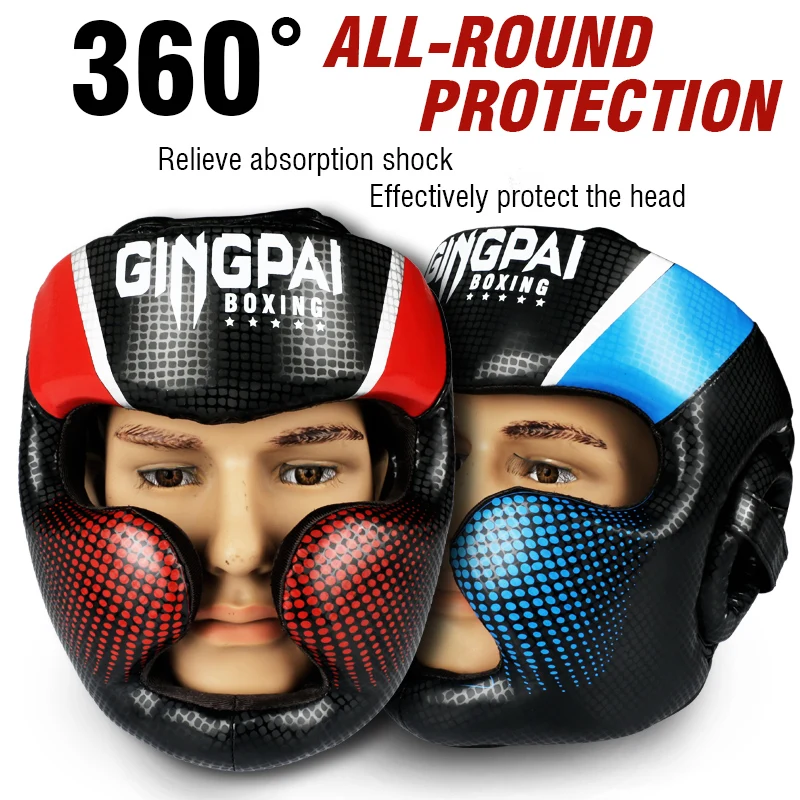 Полностью покрытый боксерский шлем муай тай искусственная кожа тренировочный