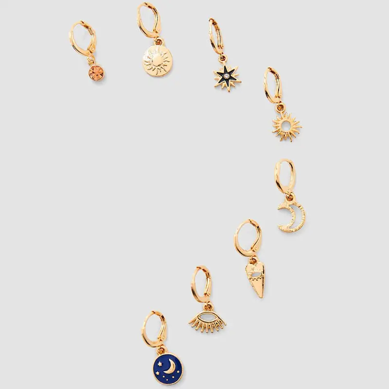 Flatfoosie Fashion New Tiny Eye Hoop Earrings For Women Girl Gold Cartilage Hoop Earrings Jewelry Star Moon Round Charm Earring